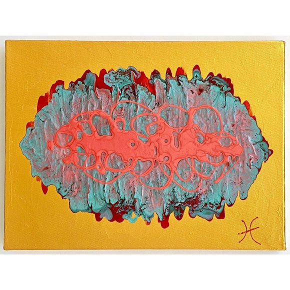 Amoeba 9 - Original Abstract Wall Art Mixed Media Painting 9"x12" - Picture 2 of 5